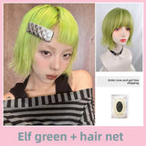 Load image into Gallery viewer, Halloween elf green Japanese Korean wig female short hair full head cover French JK outer warping age-reducing hairstyle BOBO