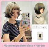 Load image into Gallery viewer, Siamese cat subculture personality platinum gradual change black male hair short hair feeling daily neutral wolf tail wig Y2 whole top