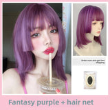 Load image into Gallery viewer, Wig girl summer medium long hair collarbone hair comic thin vine purple round face trimming princess cut ji hair style Qi bangs hair cover