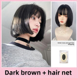 Load image into Gallery viewer, Korean wig female summer short hair bobo head natural black Qi bangs short straight hair tide Japanese women's group Internet celebrity jk hair cover