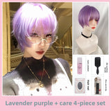 Load image into Gallery viewer, Japanese purple white temperament high-level wig women's short hair two-dimensional COS warped head y2k whole wig