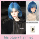 Load image into Gallery viewer, Small fry summer new sea blue JK wig short hair full head cover female hair color female group bobo head short straight hair
