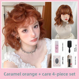 Load image into Gallery viewer, Japanese orange wig short hair doll Internet celebrity retro roll bangs wool roll wig COS
