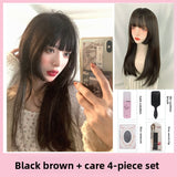 Load image into Gallery viewer, Internet celebrity wig long straight hair Lolita Lolita Japanese princess cut soft sister black long hair full headgear