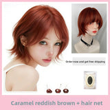 Load image into Gallery viewer, Wig female Japanese level broken hair red brown, cool Sa warped short hair Bobo head natural and realistic whole head cover