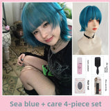 Load image into Gallery viewer, Hanni sea blue cute wig short hair female full hood halloween y2k hottie eversion reverse Japanese
