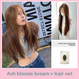Load image into Gallery viewer, Ray Autumn Korean female lead linen gold brown wig women's full head cover high-level universal 2025 new long curly hair