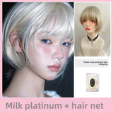 Load image into Gallery viewer, Short hair wig female full head cover Korean daily Japanese platinum natural age reduction whole top slightly warped wendy head