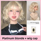 Load image into Gallery viewer, Small fry wig female platinum fluffy short curly hair full head cover Internet celebrity personality temperament lazy wind short age reduction roll