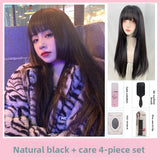 Load image into Gallery viewer, Internet celebrity wig long straight hair Lolita Lolita Japanese princess cut soft sister black long hair full headgear