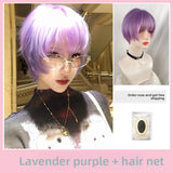 Load image into Gallery viewer, Japanese purple white temperament high-level wig women's short hair two-dimensional COS warped head y2k whole wig