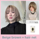 Load image into Gallery viewer, Japanese wig female short hair Internet celebrity warped head short hair rice gray brown air bangs Bobo head JK simulation full head cover