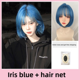 Load image into Gallery viewer, Wig female short hair blue white bob hair round face trim age reduction natural girl medium short hair full head cover