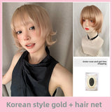 Load image into Gallery viewer, Wig female short hair natural age reduction hair tail eversion curly hair white gold air bangs Bobo head simulation full headgear