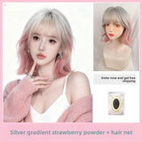 Load image into Gallery viewer, Wig Korean women high warping age-reducing short hair silver white gradual change pink natural daily Bobo head breathable full headgear