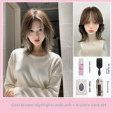 Load image into Gallery viewer, Wig female full headgear beauty high medium bangs fashion new y2k Maillard style Internet celebrity high cranial top fluffy