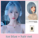 Load image into Gallery viewer, Wig female short hair blue white bob hair round face trim age reduction natural girl medium short hair full head cover
