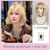 Load image into Gallery viewer, Korean short hair wig female full headgear texture ironing platinum air bangs curly hair age-reducing hairstyle Japanese