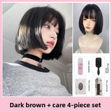 Load image into Gallery viewer, Korean wig female summer short hair bobo head natural black Qi bangs short straight hair tide Japanese women's group Internet celebrity jk hair cover