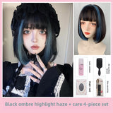 Load image into Gallery viewer, Short hair wig female Japanese hairstyle gradual change pink lolita girl Bobo head round face simulation wig cover summer