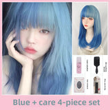 Load image into Gallery viewer, Blue short hair wig nun full headgear subculture lolita Bobo head y2k universal cos color straight hair