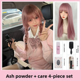 Load image into Gallery viewer, Pink wig long hair Giselle cos daily lolita grapefruit powder long straight hair natural simulation wig cover