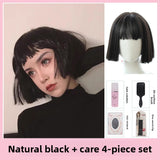 Load image into Gallery viewer, Wig female short straight hair killer not too cold same style natural black Internet celebrity personality handsome bobo full headgear short hair