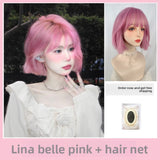 Load image into Gallery viewer, Halloween soft girl wig pink short straight hair Bobo head full hood female bobo temperament whole top lolita