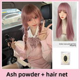 Load image into Gallery viewer, Pink wig long hair Giselle cos daily lolita grapefruit powder long straight hair natural simulation wig cover