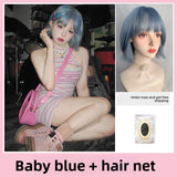 Load image into Gallery viewer, Small fry blue wig short hair full head female hottie y2k girl group Bobo head lolita light blue whole top