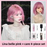 Load image into Gallery viewer, Halloween soft girl wig pink short straight hair Bobo head full hood female bobo temperament whole top lolita