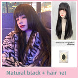 Load image into Gallery viewer, Internet celebrity wig long straight hair Lolita Lolita Japanese princess cut soft sister black long hair full headgear
