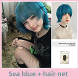 Load image into Gallery viewer, Hanni sea blue cute wig short hair female full hood halloween y2k hottie eversion reverse Japanese