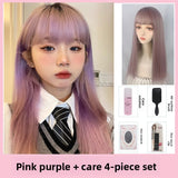 Load image into Gallery viewer, Pink wig long hair Giselle cos daily lolita grapefruit powder long straight hair natural simulation wig cover
