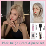 Load image into Gallery viewer, Front lace medium wig female summer short hair beige Bobo head age reduction imitation full real girl group full headgear