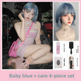 Load image into Gallery viewer, Small fry blue wig short hair full head female hottie y2k girl group Bobo head lolita light blue whole top