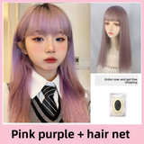 Load image into Gallery viewer, Pink wig long hair Giselle cos daily lolita grapefruit powder long straight hair natural simulation wig cover
