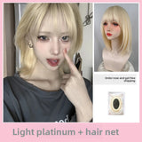 Load image into Gallery viewer, Internet celebrity white gold wig medium long collarbone medium long hair JK girl Lolita fashion high temperature silk hair cover