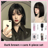 Load image into Gallery viewer, Wig female full head cover medium length short hair cute white collarbone hair tide natural Korean version JK