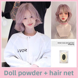 Load image into Gallery viewer, Summer Korean new wig female linen gray medium short hair Lolita Internet celebrity temperament full headgear