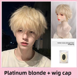 Load image into Gallery viewer, Platinum wig boys short hair Korean version handsome full head cover type Yang excess the same men's differential broken cover wig