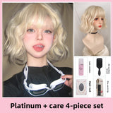 Load image into Gallery viewer, Small fry wig female platinum fluffy short curly hair full head cover Internet celebrity personality temperament lazy wind short age reduction roll
