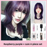Load image into Gallery viewer, Summer new subculture wig female medium long hair purple JK mullet head collarbone hair whole top JK natural full hood