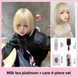 Load image into Gallery viewer, Wig female short hair short straight hair natural Internet celebrity simulation human daily bobo head bangs realistic flaxen full headgear
