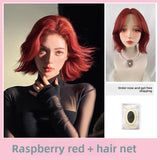 Load image into Gallery viewer, Japanese and Korean wig women's short hair Lolita medium point red girl group slightly warped hair daily wavy short curly hair full headgear