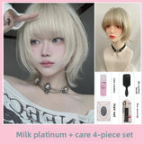 Load image into Gallery viewer, Small fry milk platinum cute wig short hair female full hood halloween y2k hottie eversion reverse warping Japanese