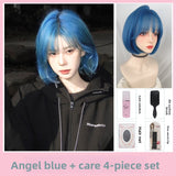 Load image into Gallery viewer, Small fry summer new sea blue JK wig short hair full head cover female hair color female group bobo head short straight hair