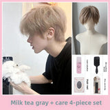 Load image into Gallery viewer, Short hair wig boys Korean version differential broken cover natural daily milk tea gray simulation hair breathable light full headgear type