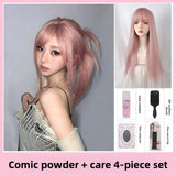 Load image into Gallery viewer, Pink wig long hair Giselle cos daily lolita grapefruit powder long straight hair natural simulation wig cover