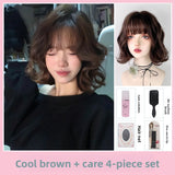 Load image into Gallery viewer, Wig Female Short Hair Cold Brown Curly Hair Bobo Head Air Bangs Bobo Head Wool Roll Lolita Full Headgear
